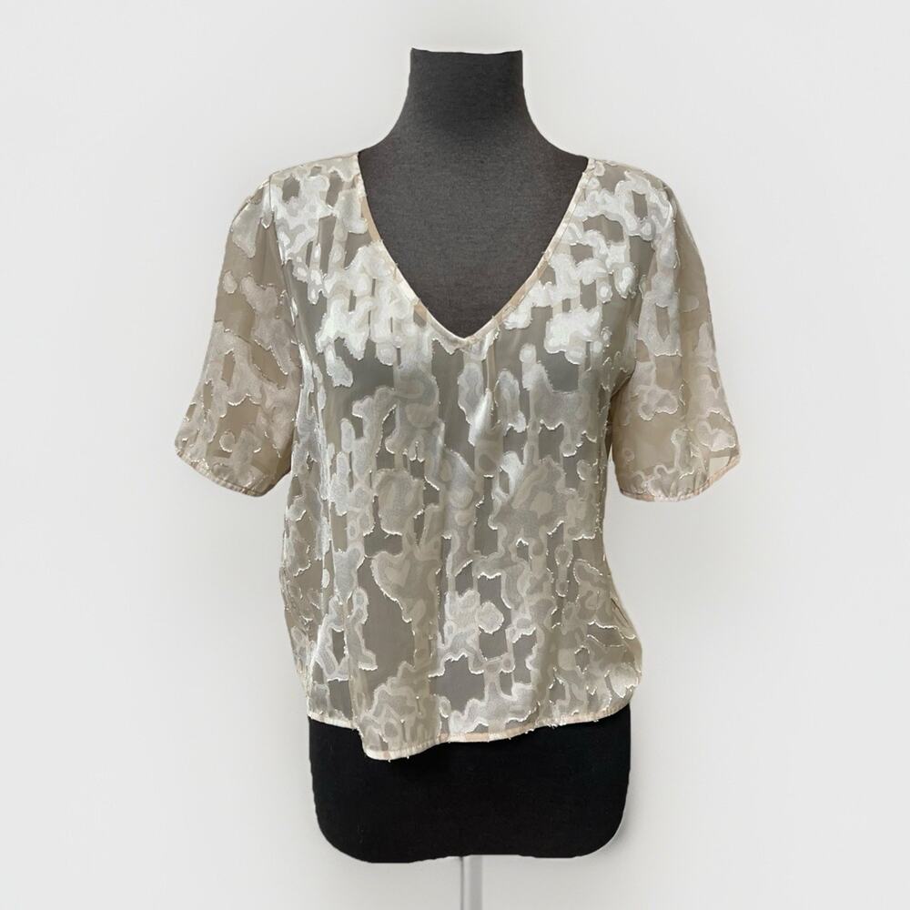 Aritzia Babaton Randy Blouse Women's S khaki Medium Brown Burnout V-Neck